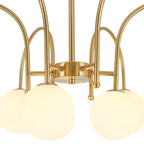 9-Light Goose Arm Opal Glass Bubble Tiered Chandelier Modern Brass Globe Ceiling Light Fixture - BeyPan