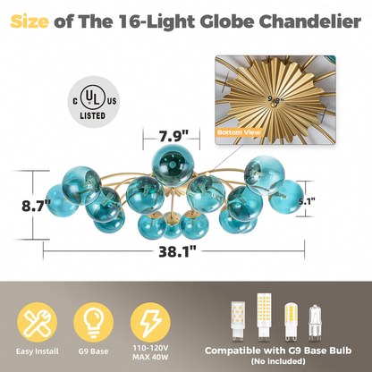 Modern Teal Bubble Globe Semi-Flush Mount Ceiling Light Brass Finish