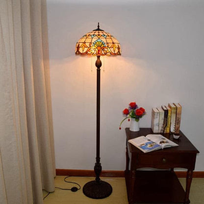 Antique Tiffany style floor lamp with amber stained glass shade