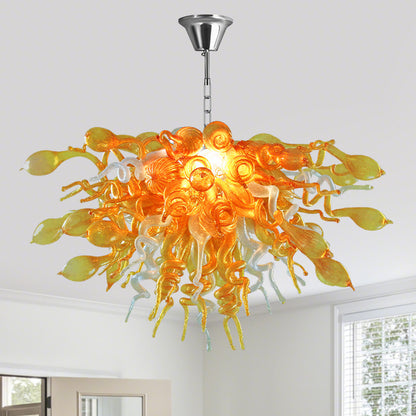 Full-view shot of the 36-inch hand blown glass chandelier against a plain white ceiling.