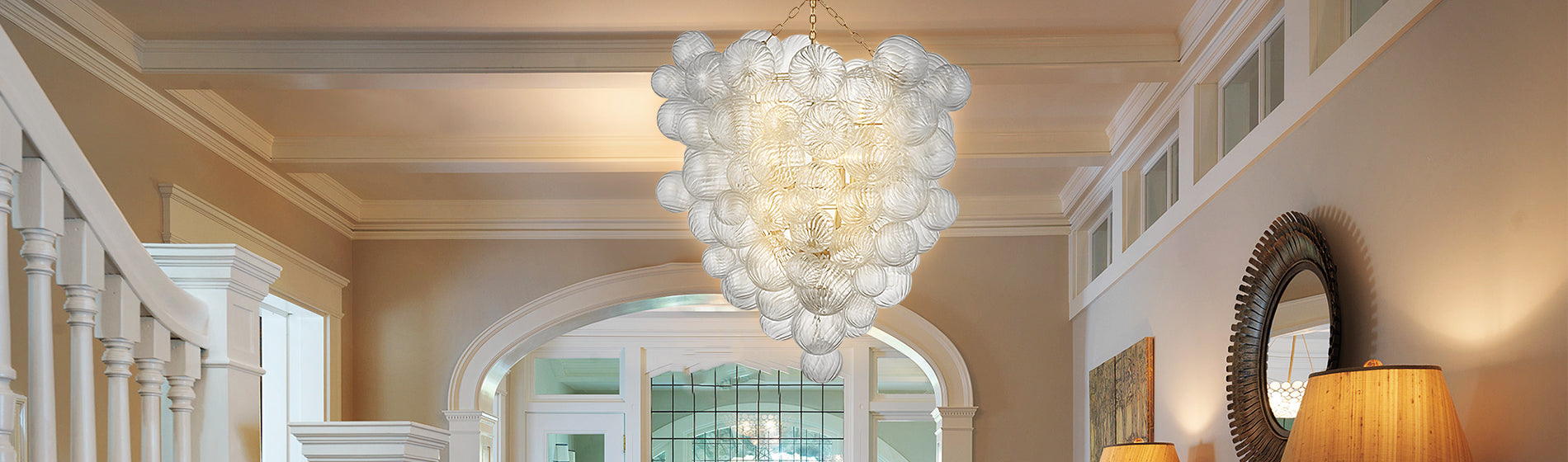 Bubbled Glass Chandelier Clear Ball Swirled Texture D36" X H44"