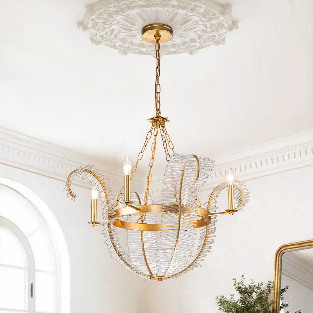 Contemporary Floral Chandelier Crystal Palm Leaf