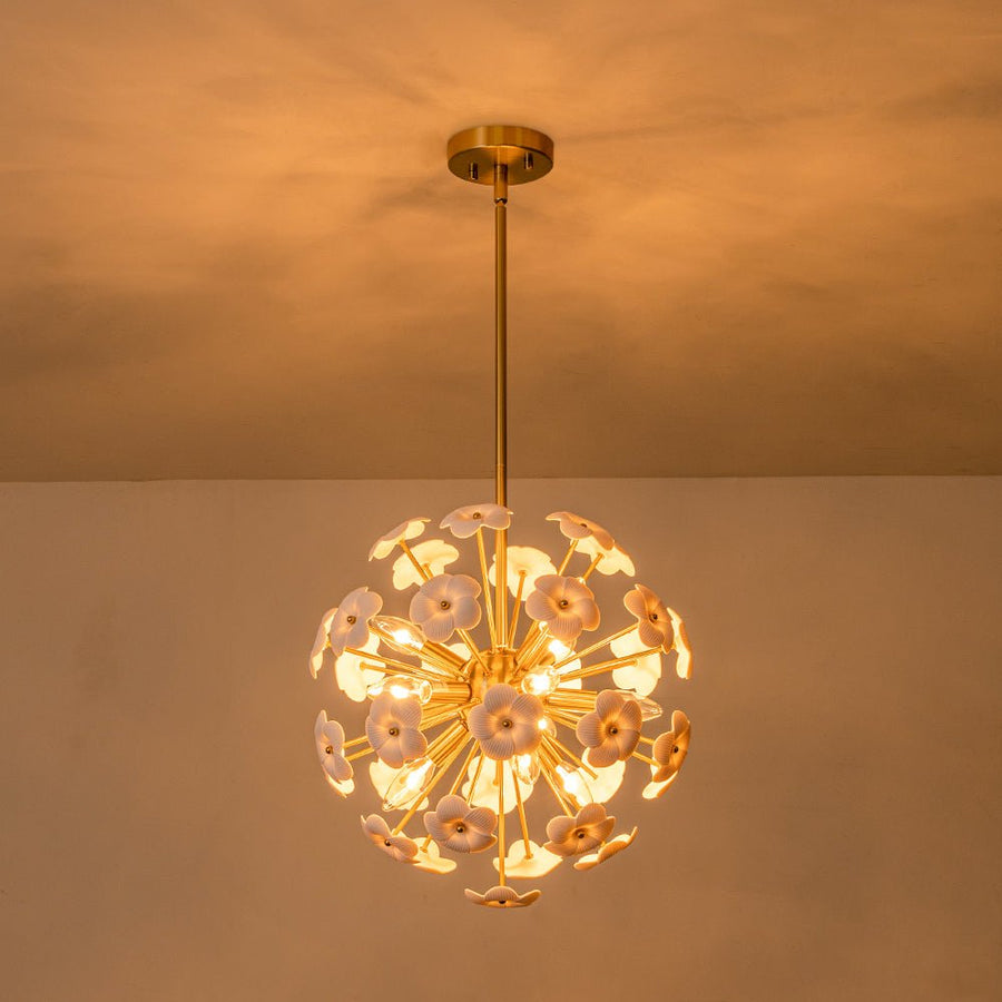 Ceramic Hoya Floral Brass Sunburst Sphere Chandelier Secondary image