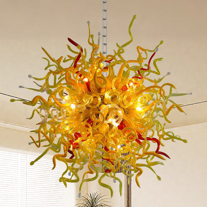 Chihuly-style blown murano glass light fixture, versatile design for any ceiling type.