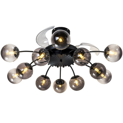 Black Smoke Glass 12-Light Retractable Ceiling Fan with Remote