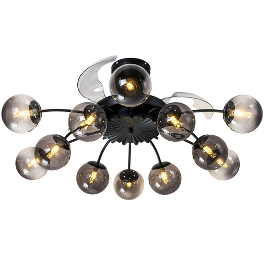 Black Smoke Glass 12-Light Retractable Ceiling Fan with Remote