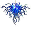 Detailed studio shot of a sapphire and aqua-blue artisan blown glass chandelier featuring organic, flowing glass tendrils.