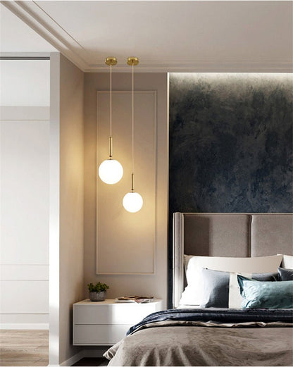 Modern Pendant Light Metal Frame Milk White Opal Glass Lampshade For Bedroom