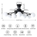 Modern 12-Light Black Globe Chandelier Fan with Remote