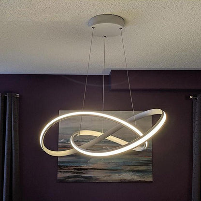 Geometric twisted ceiling fixture for contemporary kitchen island