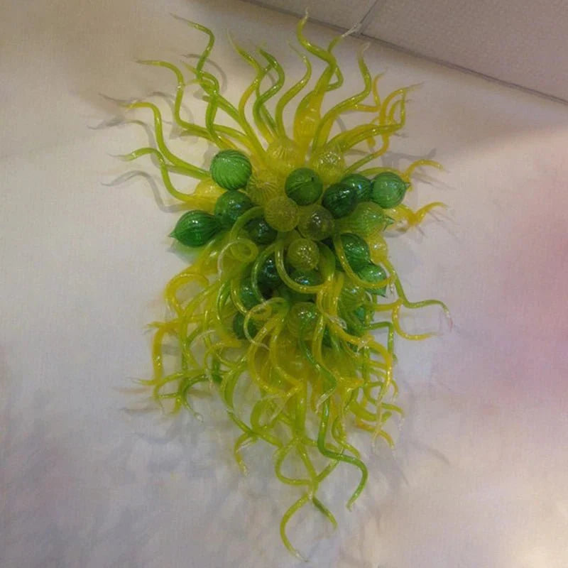 Refreshing green and lime artisan glass wall lamp featuring organic, sprout-like glass forms.