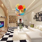 Blown Glass Plates Chandelier Colorful Blooms