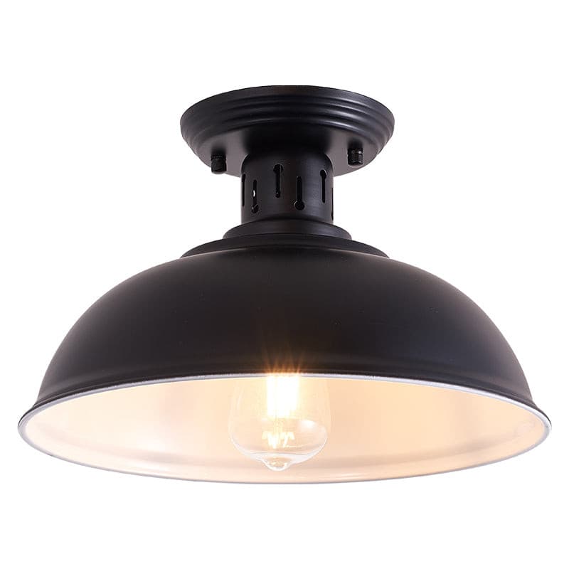 Industrial minimalist black iron flush mount ceiling light fixture 13-inch diameter.