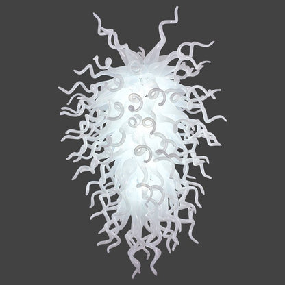 Arctic Frost artisan chandelier featuring a dense cascade of pure white hand-blown glass tendrils illuminated from within.