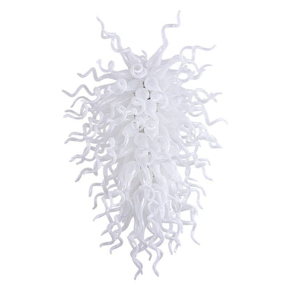 Studio view of the pure white artisan glass chandelier, showcasing the intricate layering of hand-blown glass ribbons.