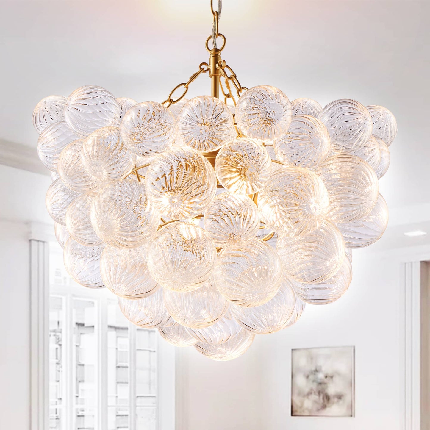 Talia Style Bubbled Clear Ball Swirled Texture Glass Chandelier -BeyPanStore