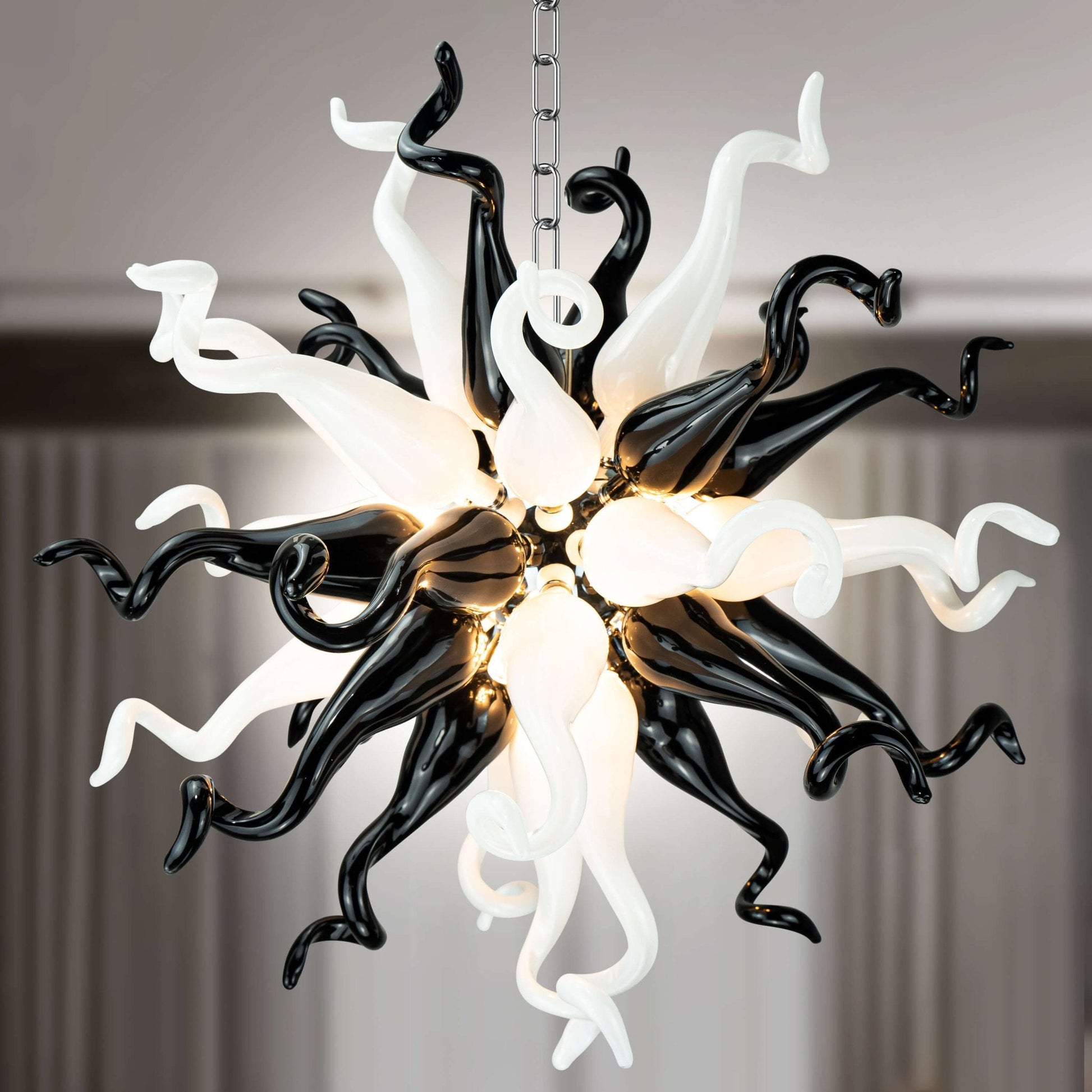 Starburst Blown Glass Chandelier Black And White Hand Blown