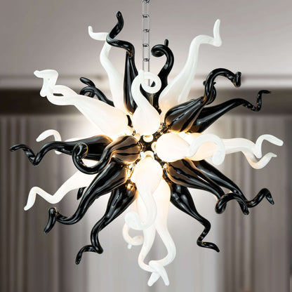 Starburst Blown Glass Chandelier Black And White Hand Blown