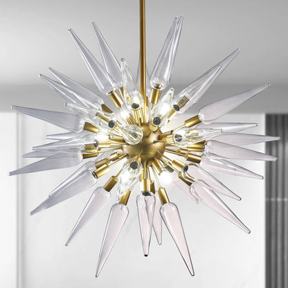 Modern Sputnik Chandelier Clear Spike Glass with Brass Frame