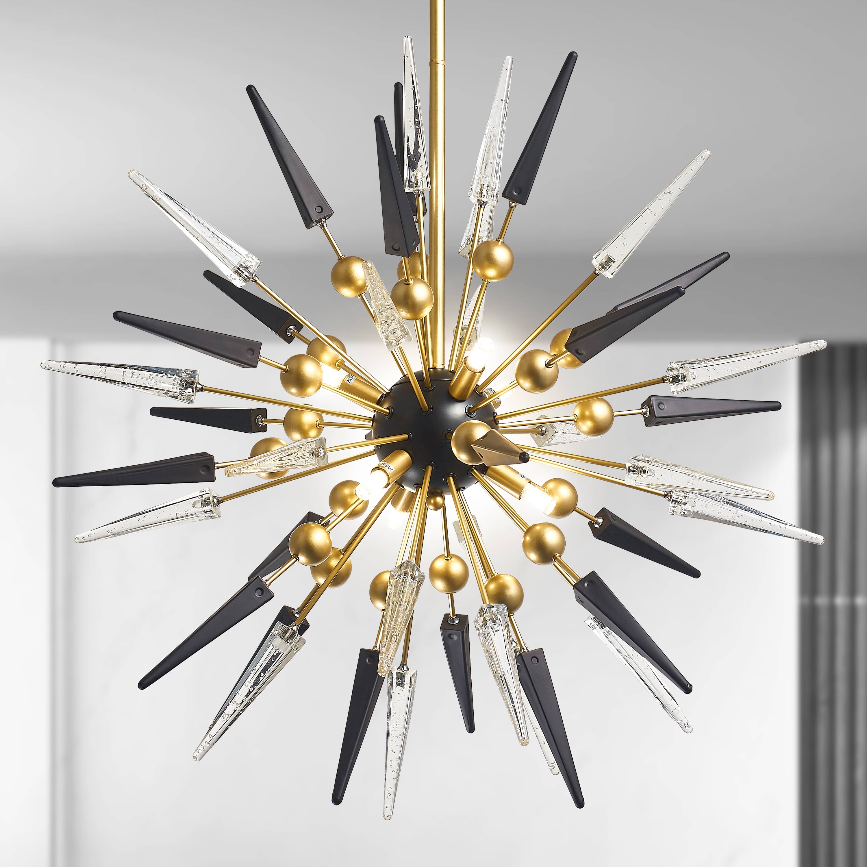 Contemporary Sputnik Chandelier Black and Clear Spike Glass with Brass Frame Main image