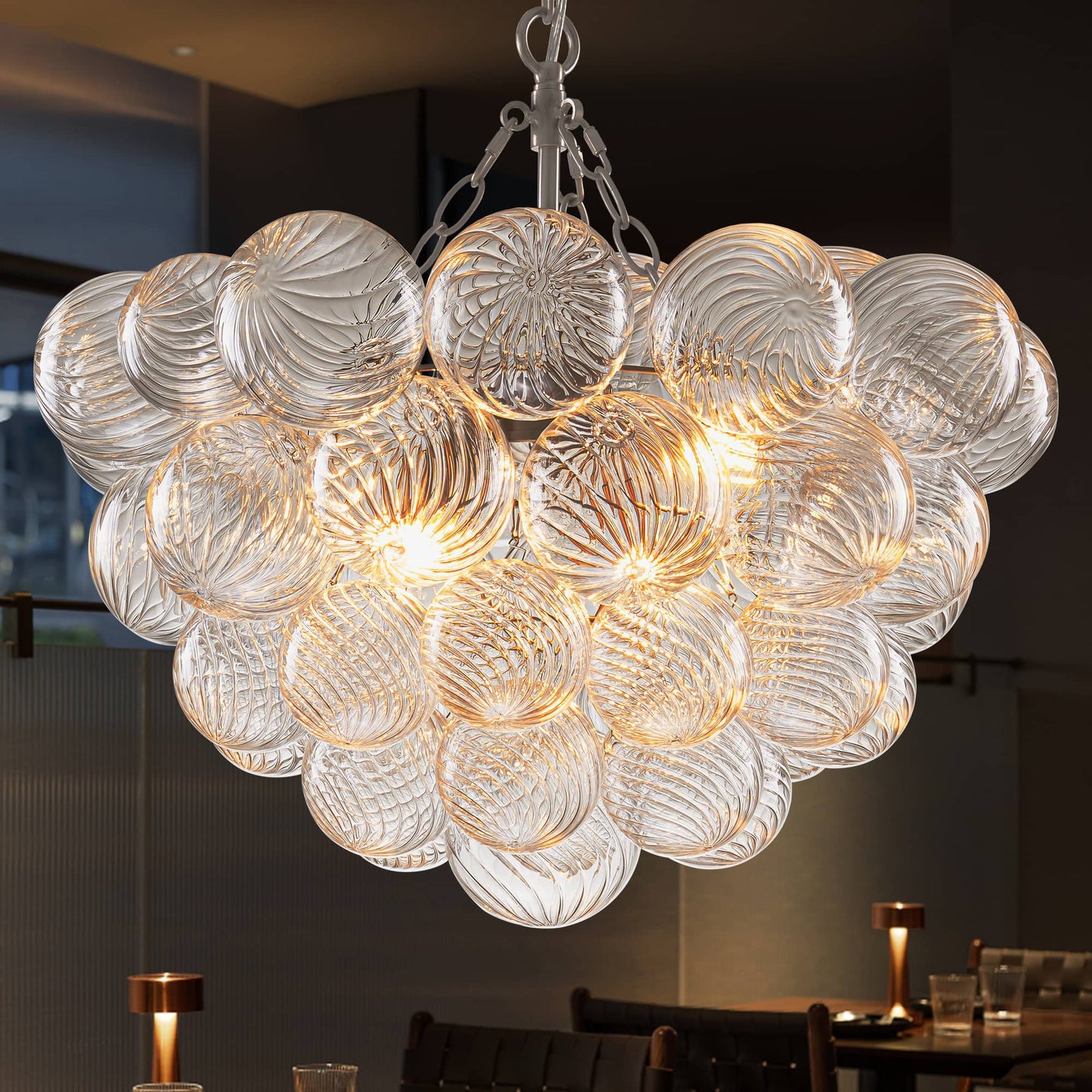 Bubbles Chandelier Clear Swirled Texture Ball Nickel Frame