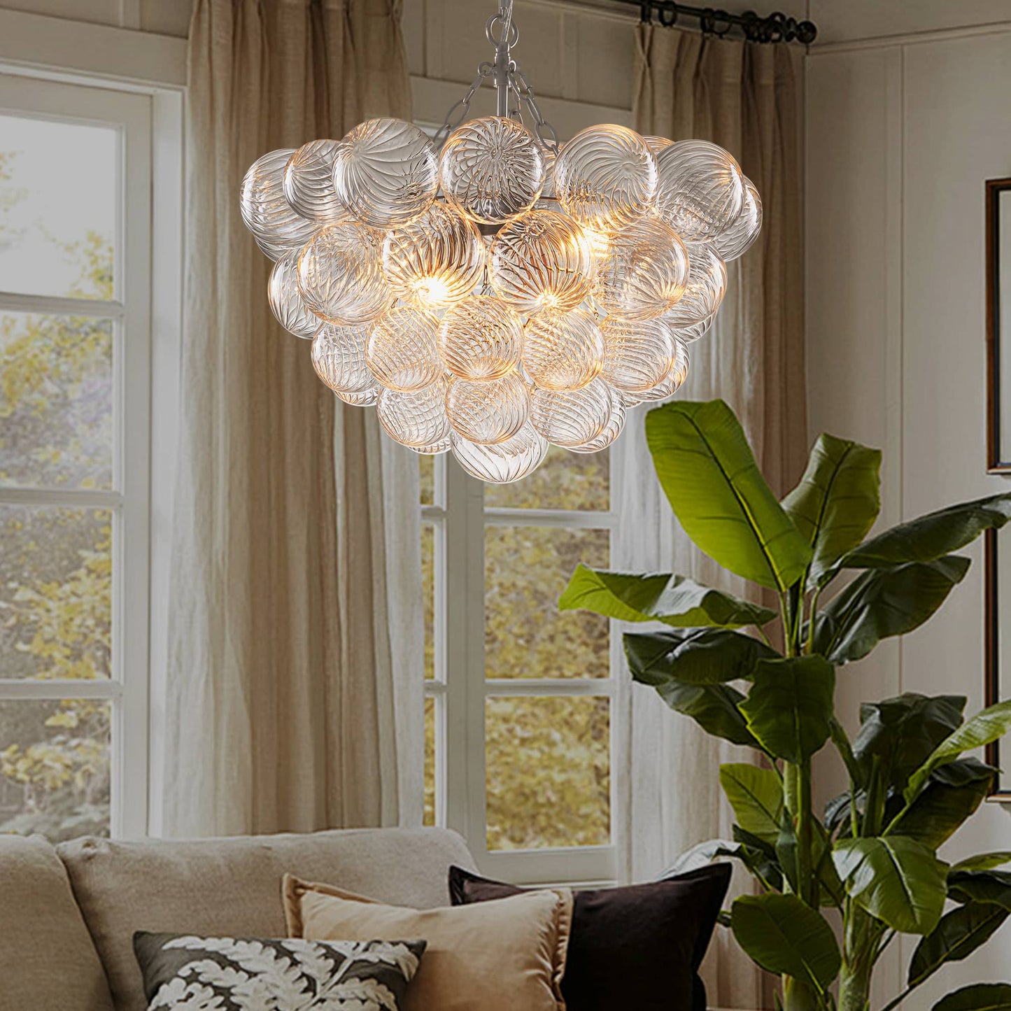 Bubbles Chandelier Clear Swirled Texture Ball Nickel Frame