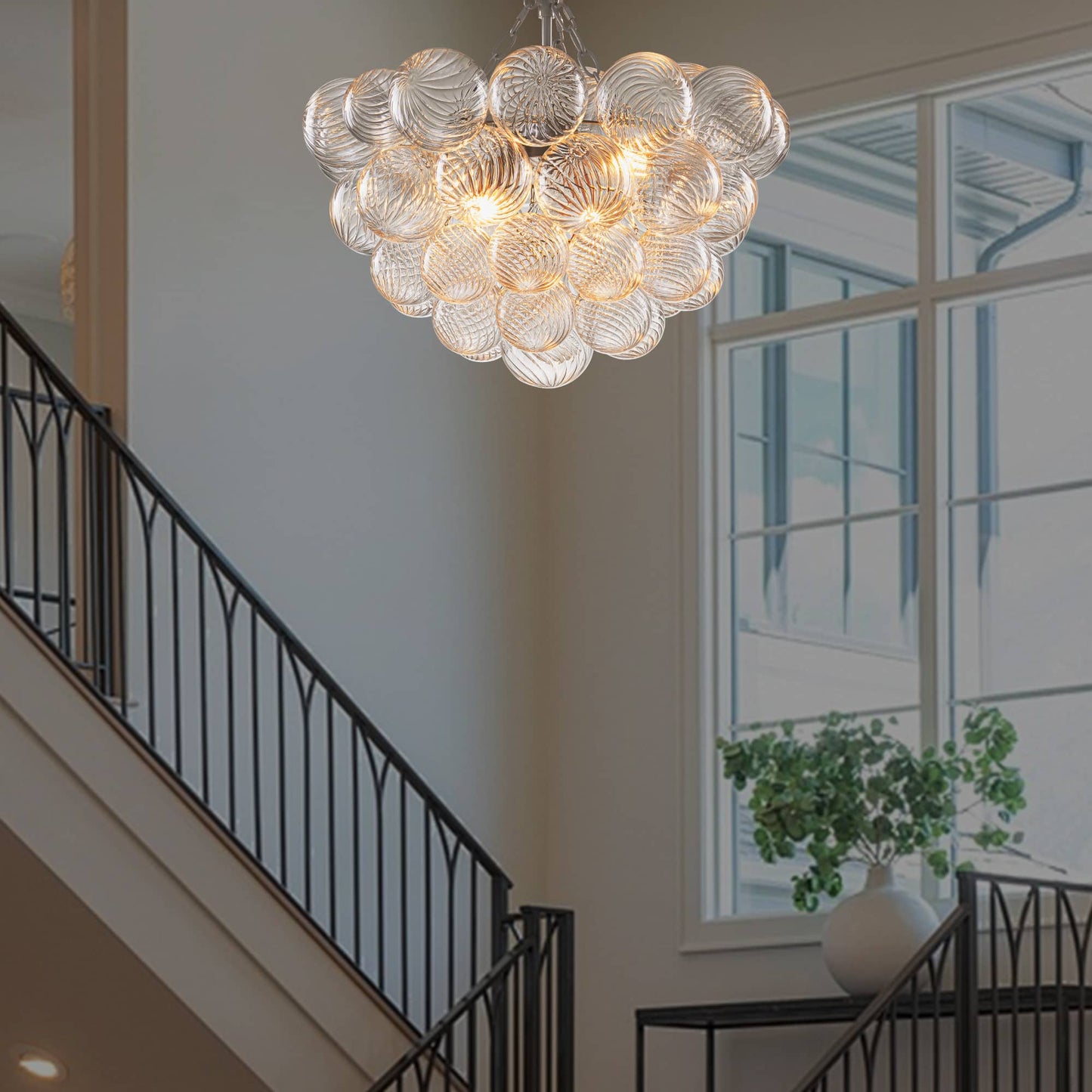 Bubbles Chandelier Clear Swirled Texture Ball Nickel Frame