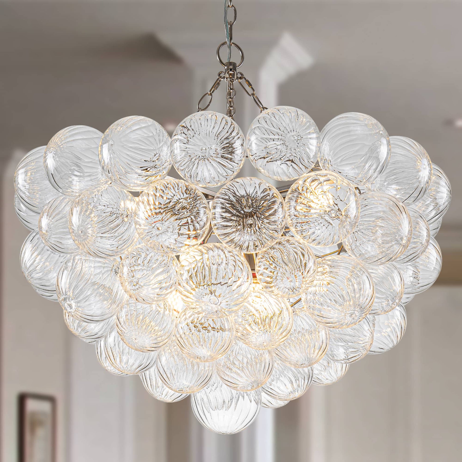 Bubbles Chandelier Clear Swirled Texture Ball Nickel Frame