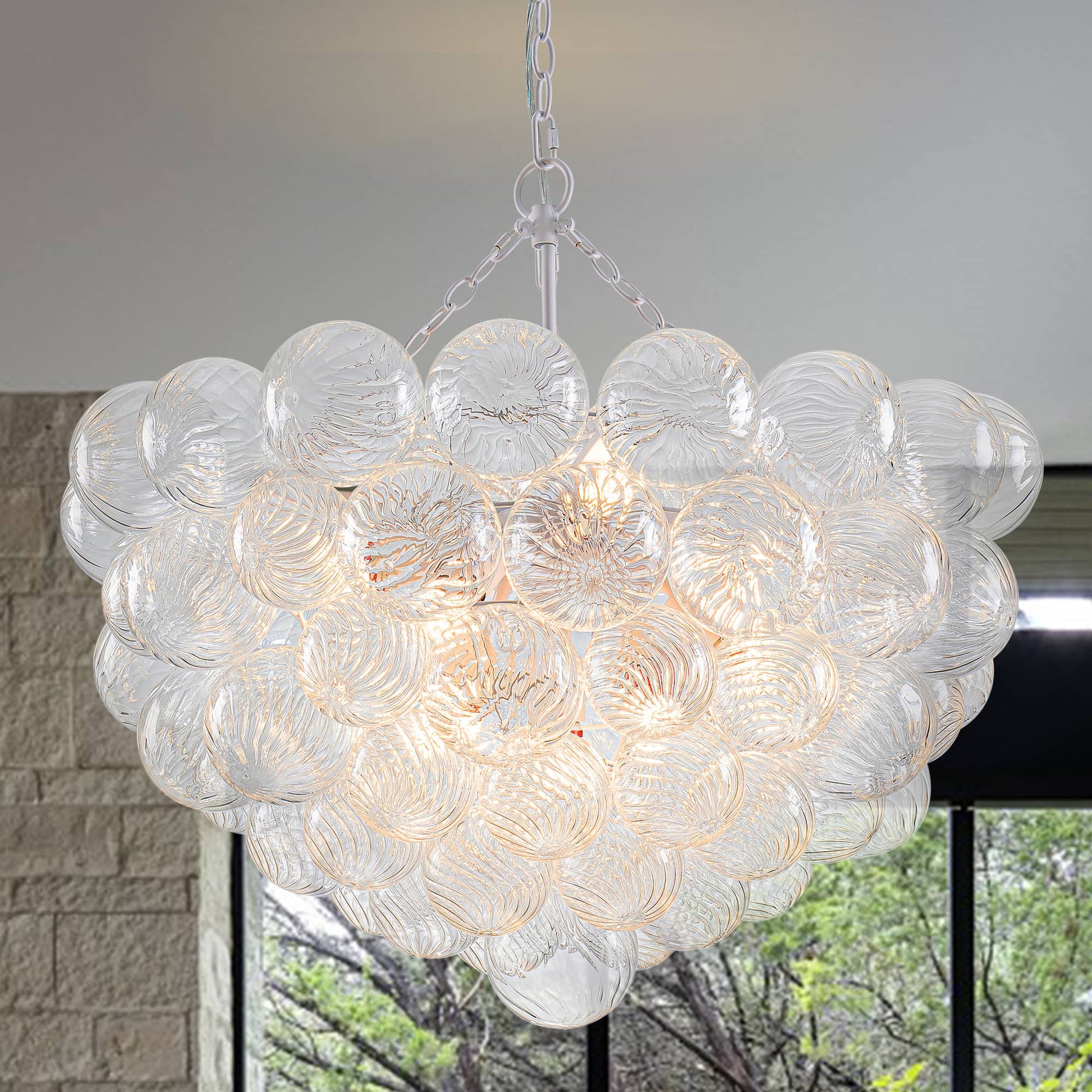 Bubbles Chandelier Clear Swirled Texture Ball White Frame D32"xH24"