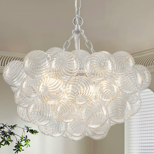 Talia Style Bubbles Chandelier Clear Swirled Texture Ball White Frame