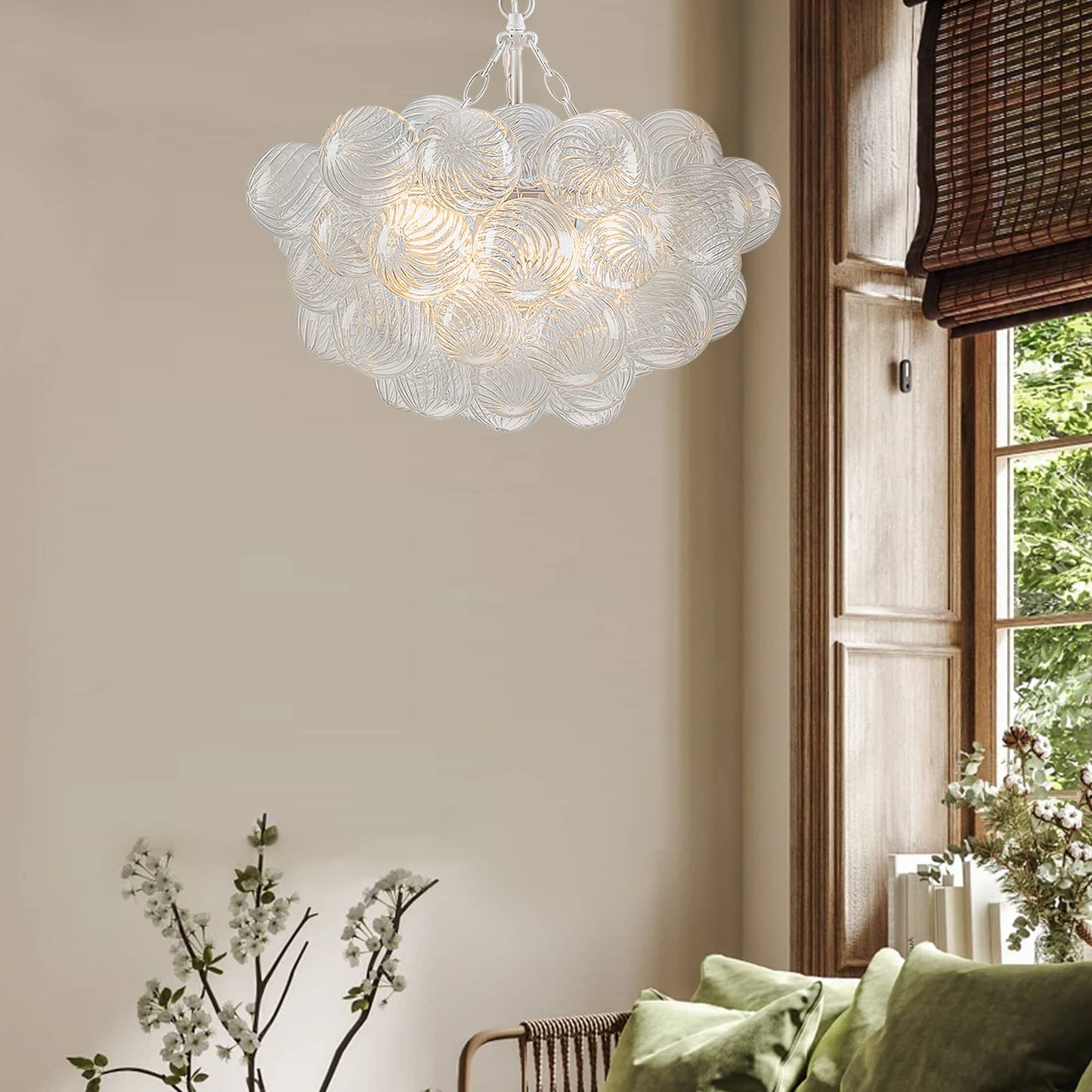 Bubbles Chandelier Clear Swirled Texture Ball White Frame D20“XH14”