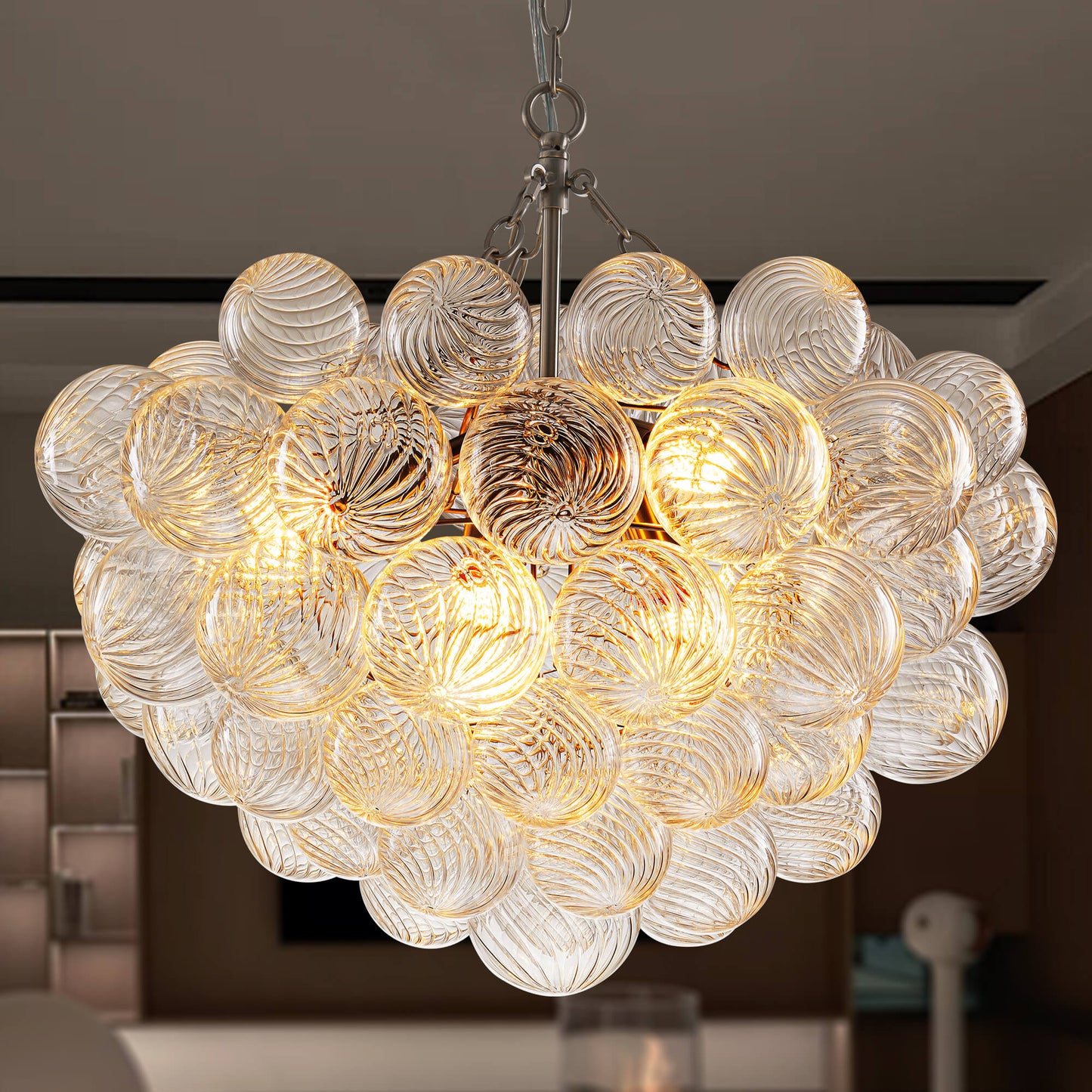 Bubbles Chandelier Clear Swirled Texture Ball Nickel Frame