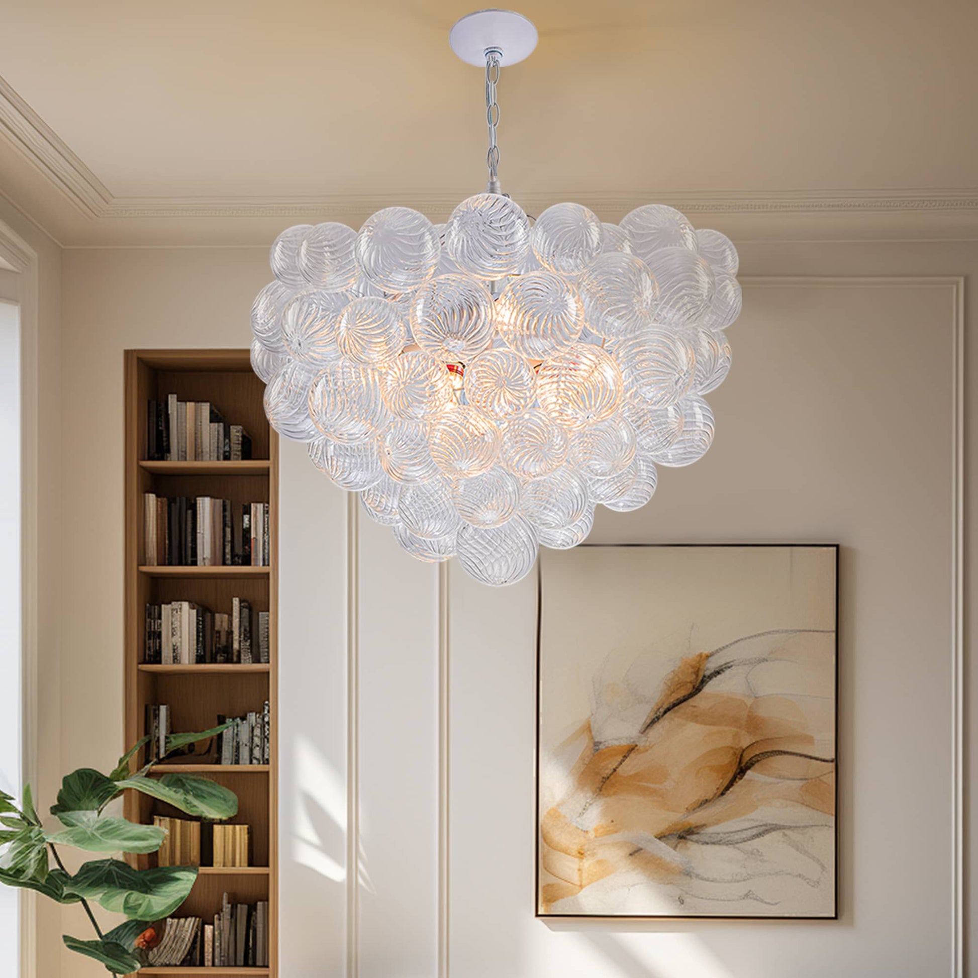 Talia Style Bubbles Chandelier Clear Swirled Texture Ball White Frame