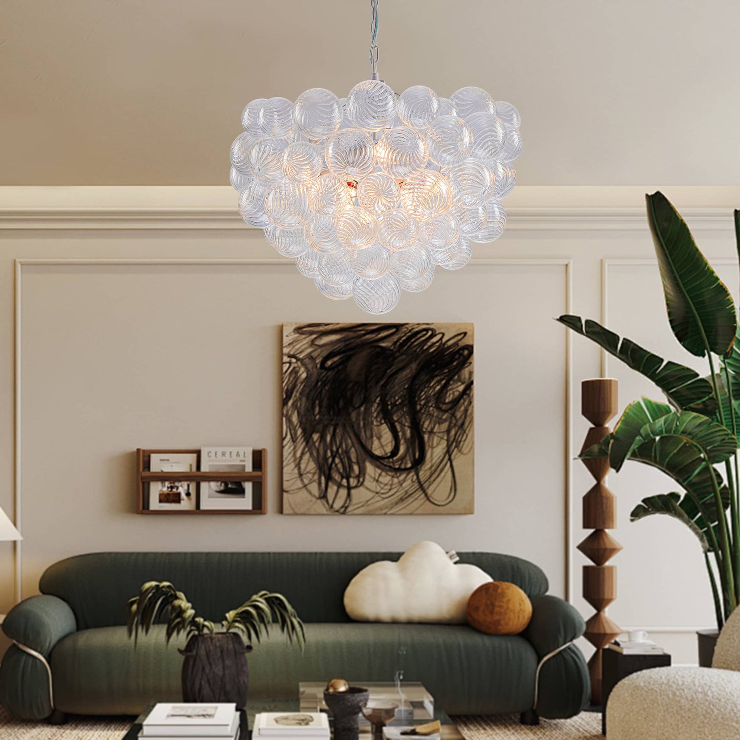 Talia Style Bubbles Chandelier Clear Swirled Texture Ball White Frame