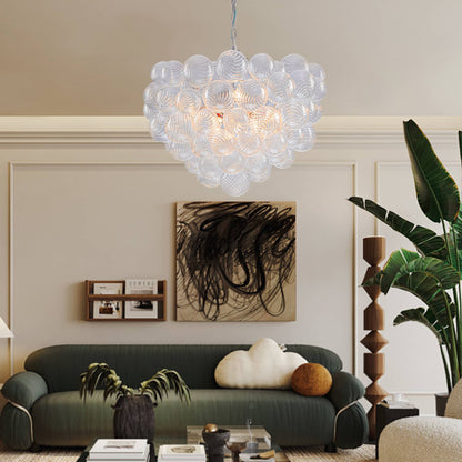 Talia Style Bubbles Chandelier Clear Swirled Texture Ball White Frame