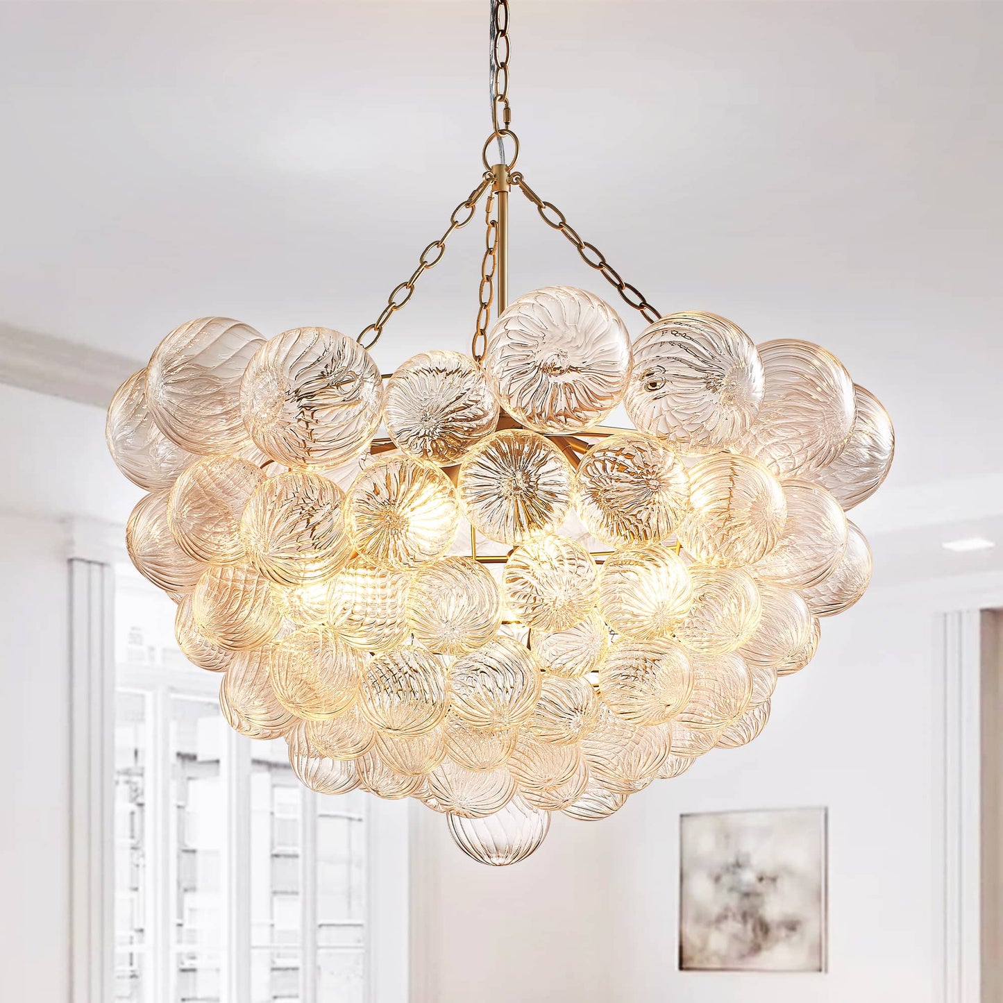 Talia Style Chandelier Bubbled Clear Glass Ball Swirled Texture 