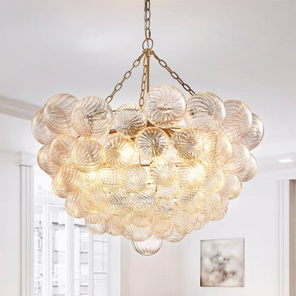 Talia Style Chandelier Bubbled Clear Glass Ball Swirled Texture 