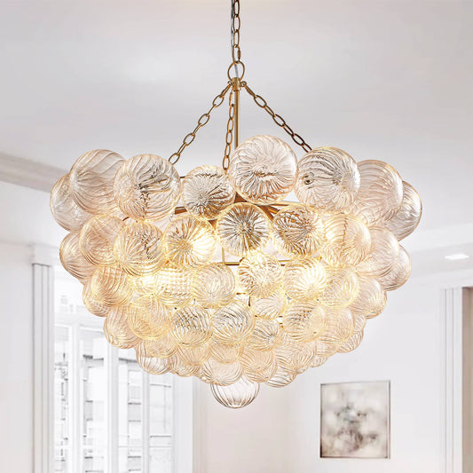 Talia Style Chandelier Bubbled Clear Glass Ball Swirled Texture 