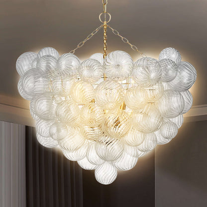 Talia Style Glass Chandelier Bubbled Clear Ball Swirled Texture 