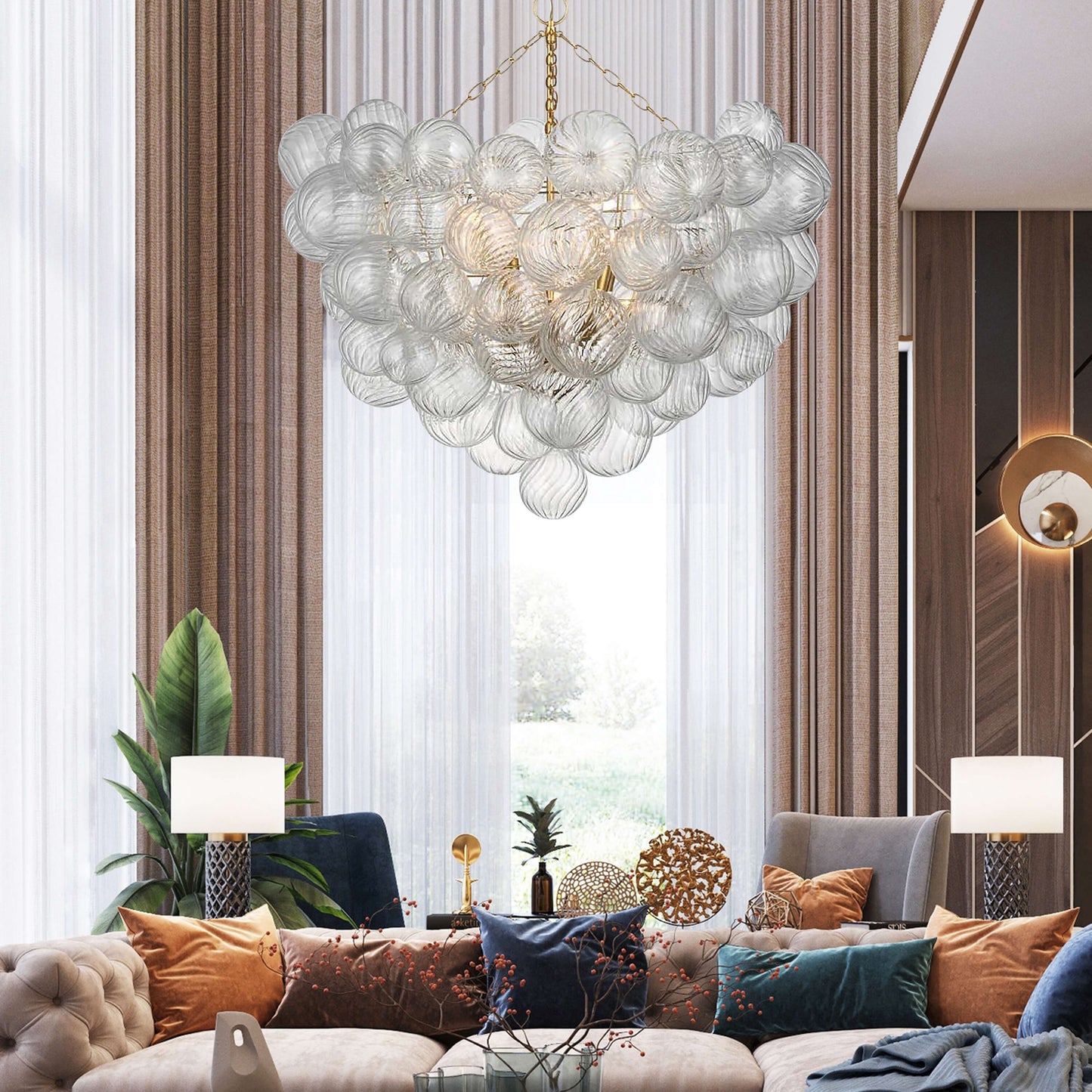 Talia Style Glass Chandelier Bubbled Clear Ball Swirled Texture 