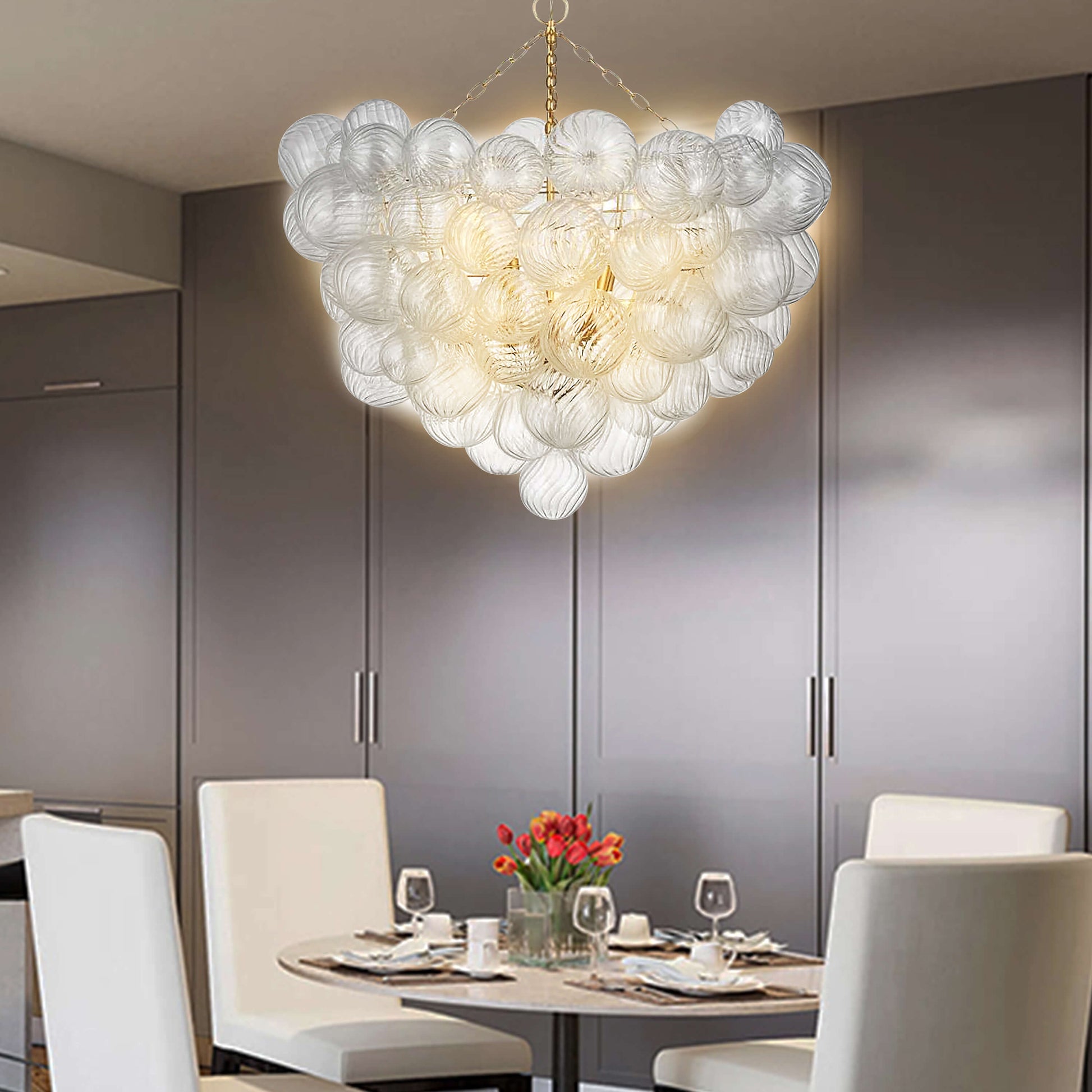 Talia Style Glass Chandelier Bubbled Clear Ball Swirled Texture 