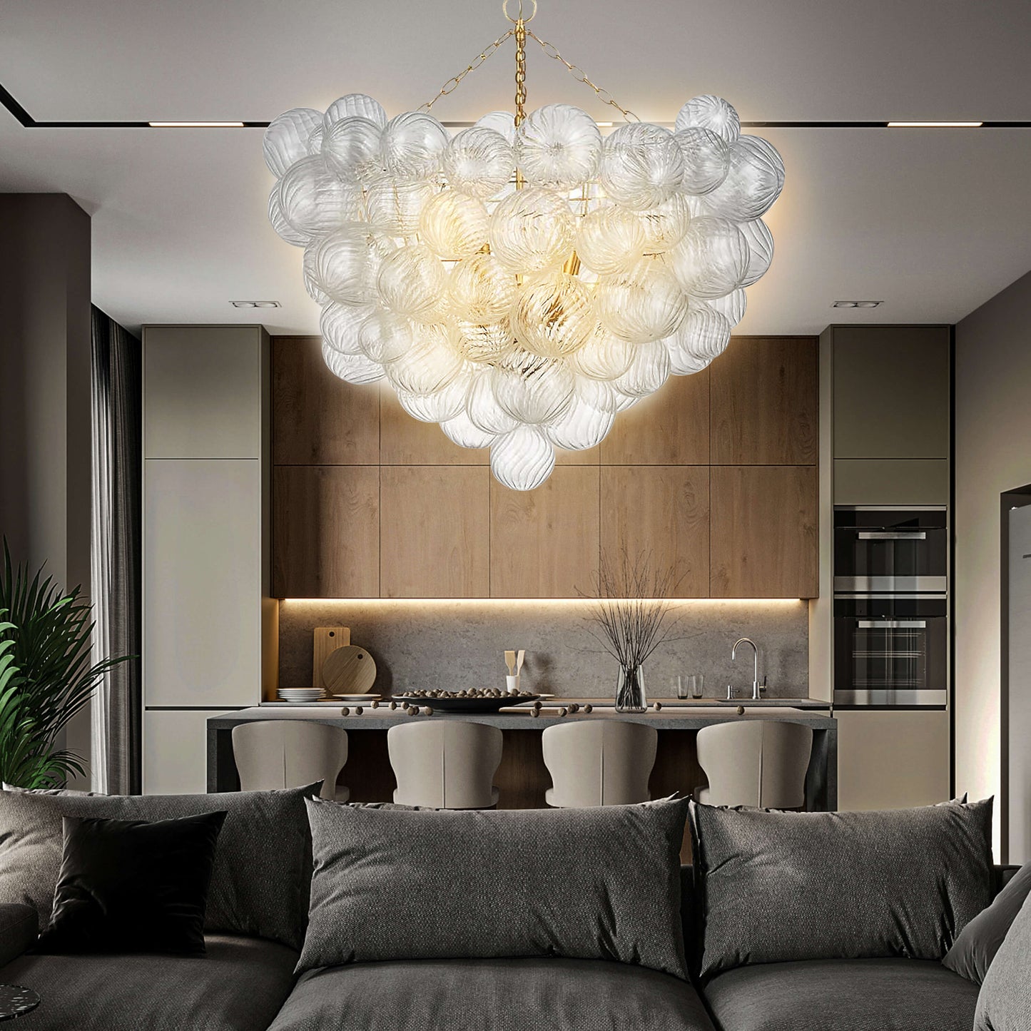 Talia Style Glass Chandelier Bubbled Clear Ball Swirled Texture 