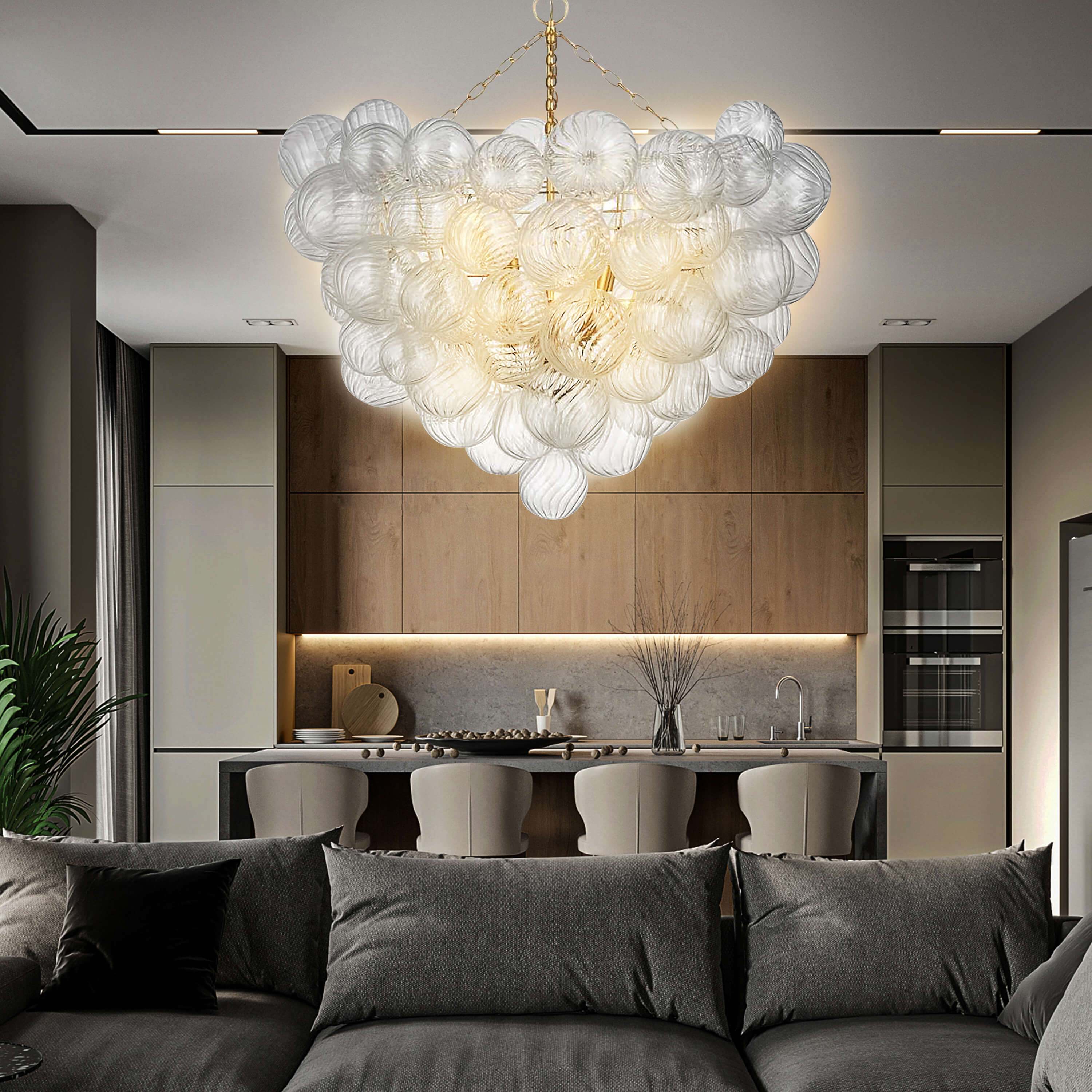 Talia Style Glass Chandelier Bubbled Clear Ball Swirled Texture 