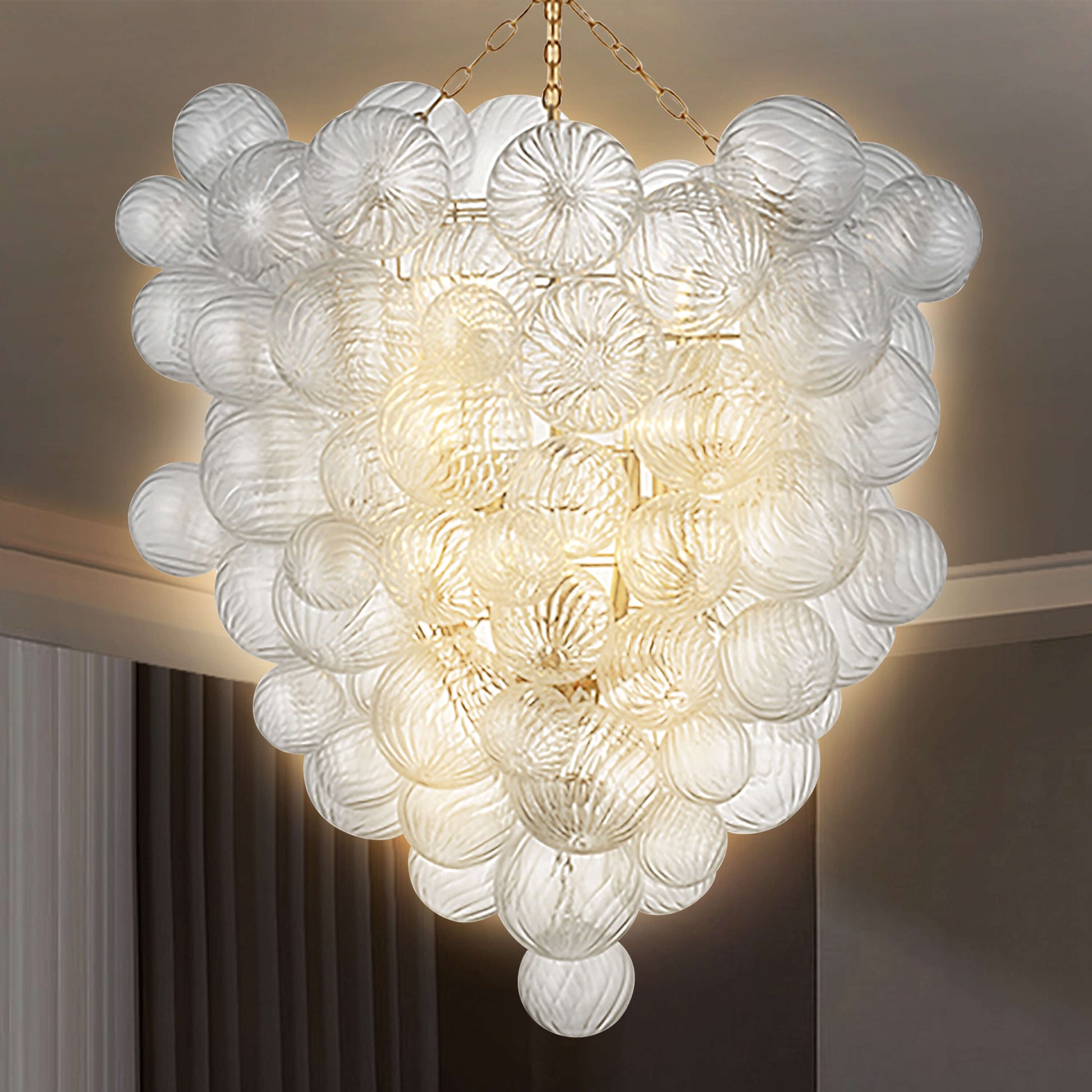 Talia Style Glass Chandelier Bubbled Clear Ball Swirled Texture