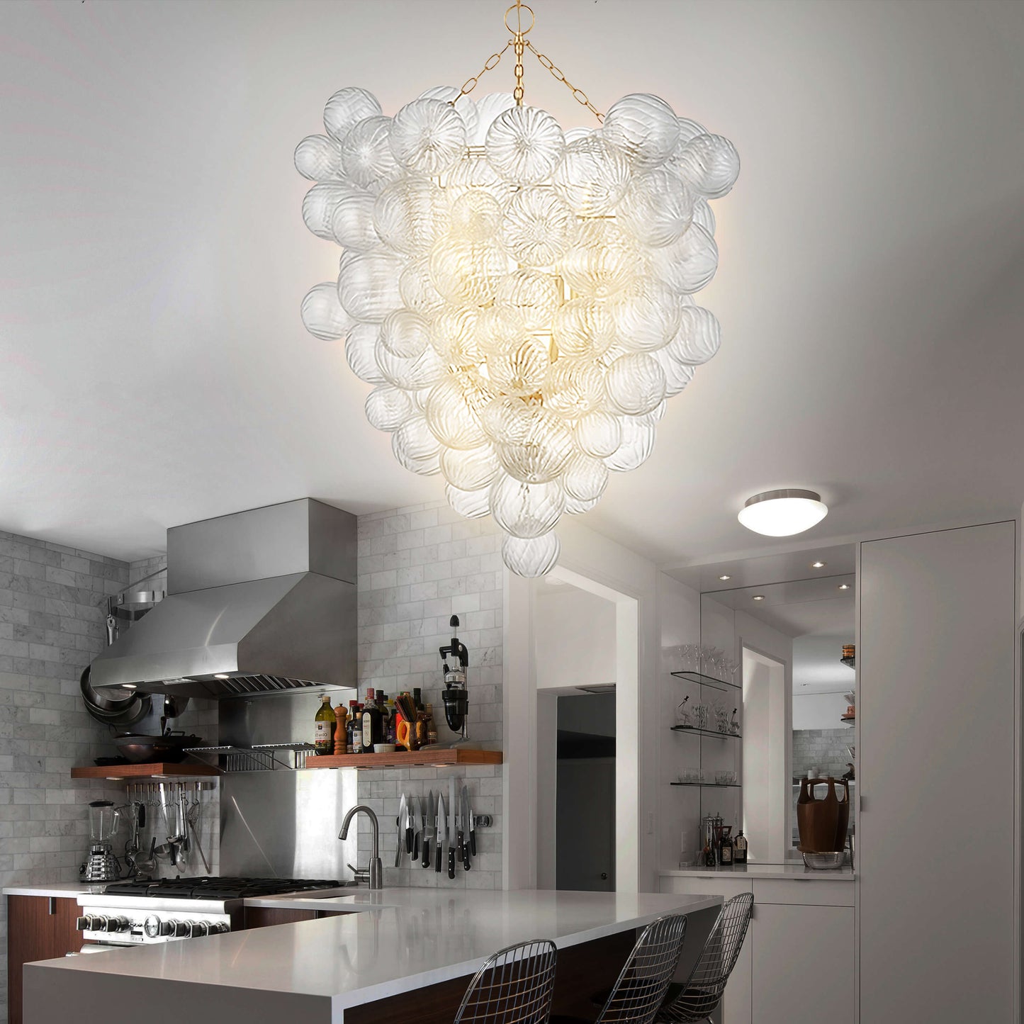 Talia Style Glass Chandelier Bubbled Clear Ball Swirled Texture