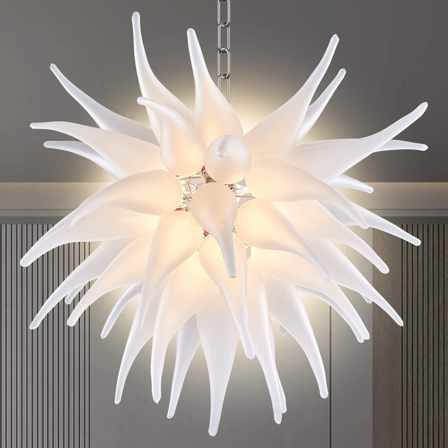 Contemporary Blown Glass Chandelier White Frosted Glass Hanging Pendant