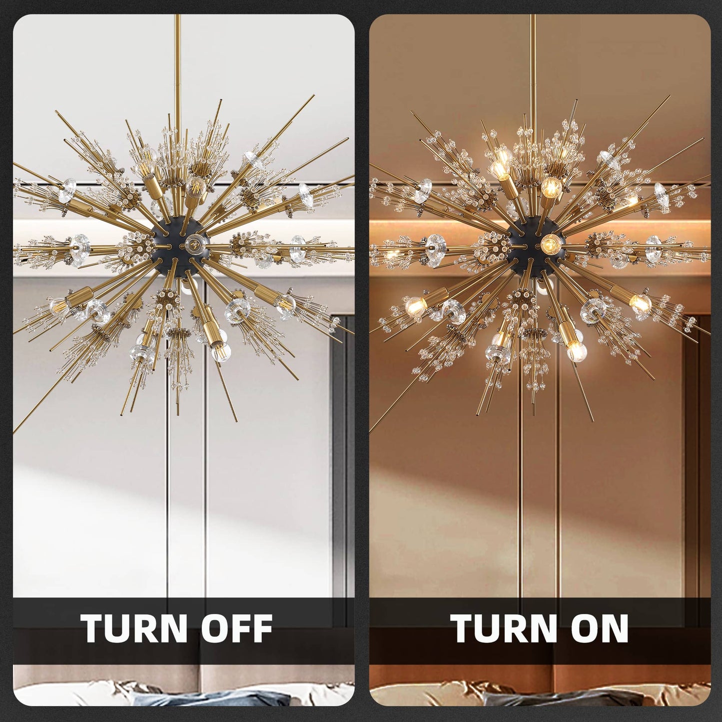 Sputnik Crystal Chandelier 17-Lights Gold Starburst Sphere