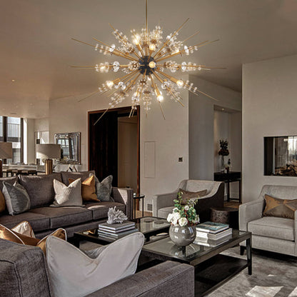 Contemporary Crystal Chandelier 17-Lights Gold Starburst Sphere