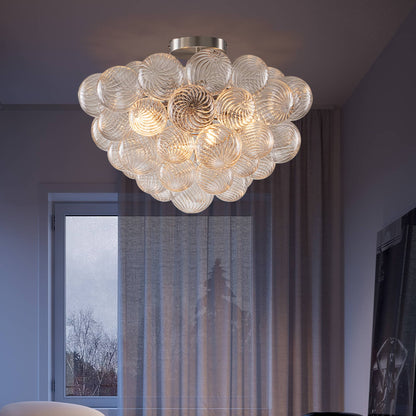 Talia Bubbled Chandelier Semi-Flush Mounted Clear Ribbed Ball Nickel Frame