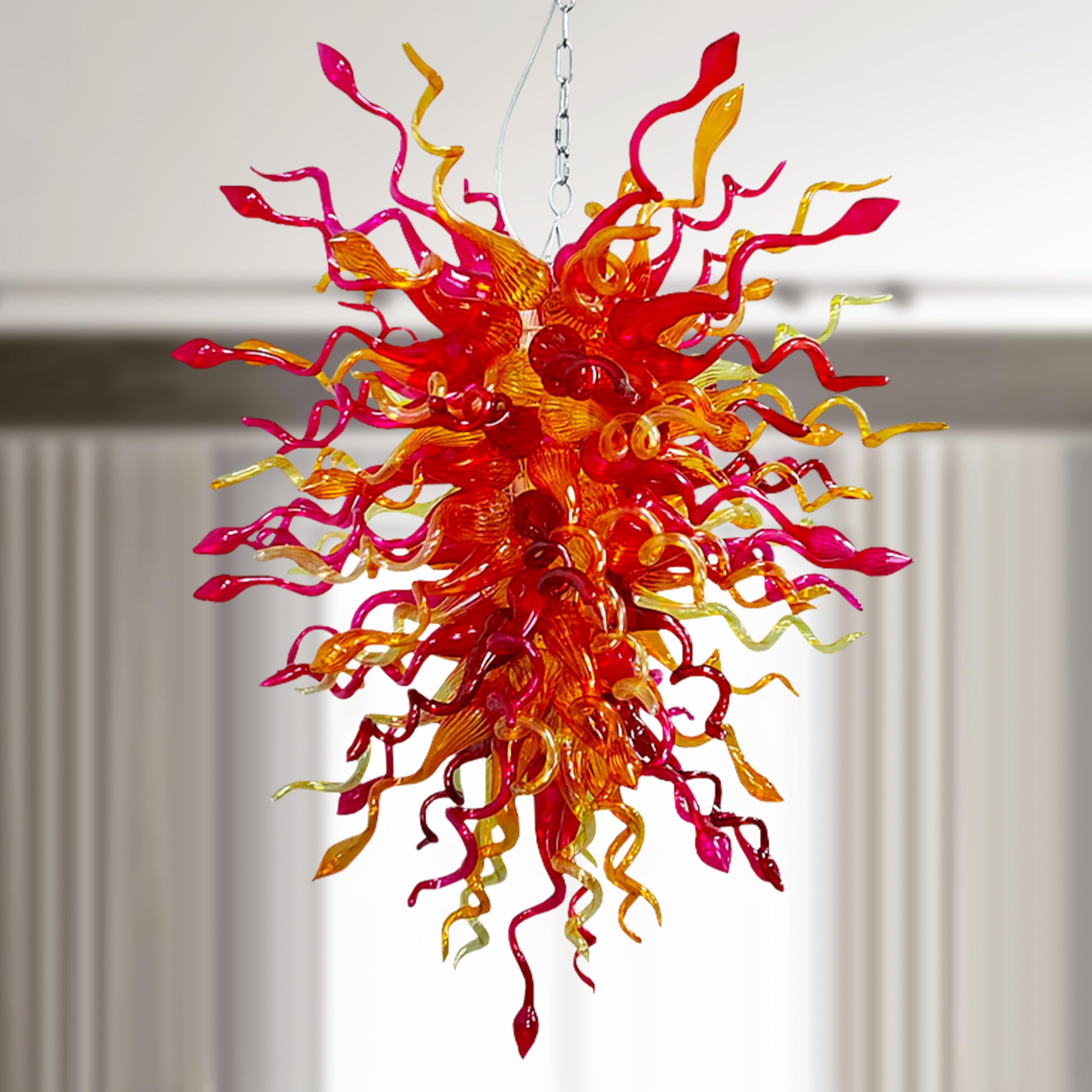 Sun Flare Blown Glass Chandelier Red Amber And Violet Zweitbild